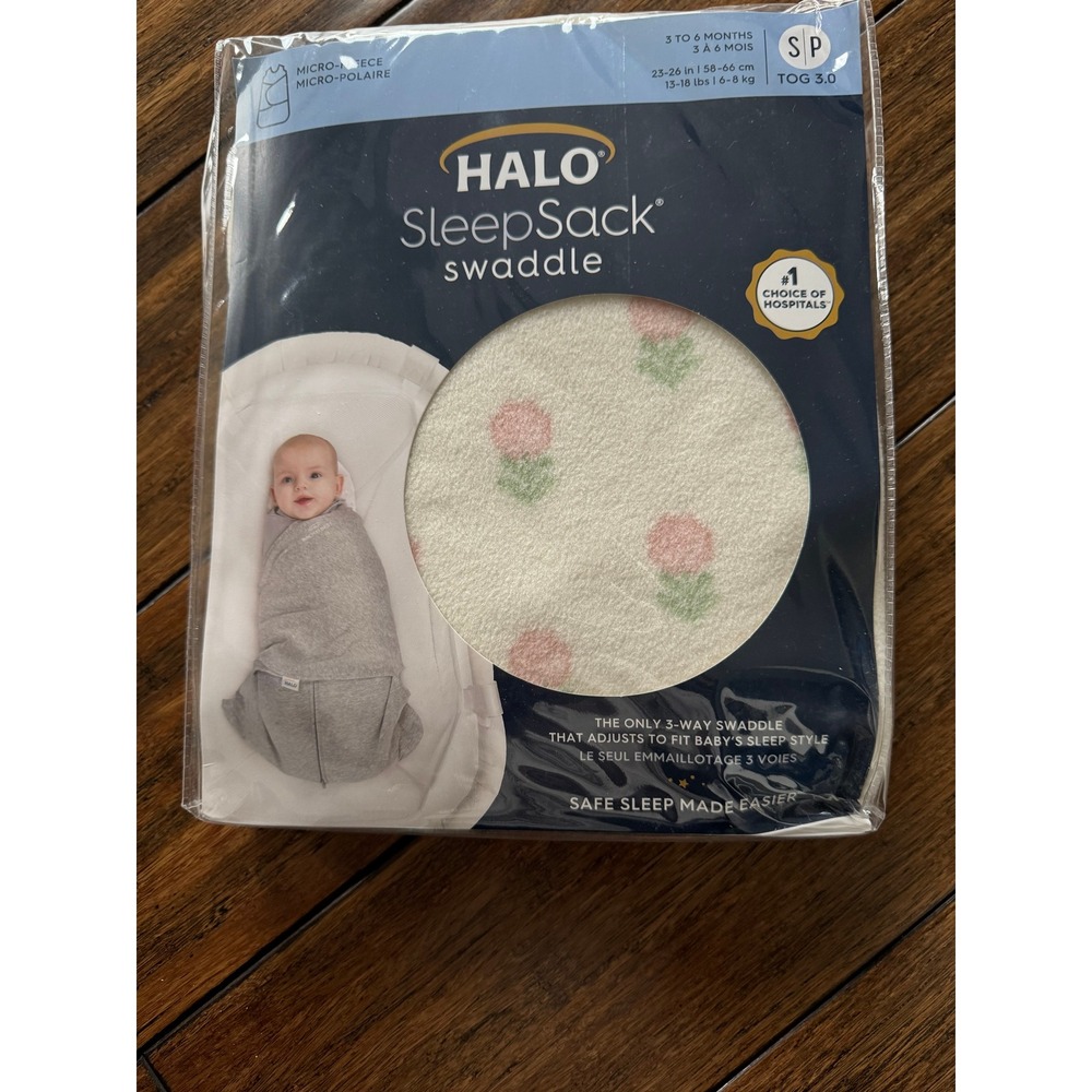 HALO SleepSack Swaddle Micro-Fleece Pink Floral 3-Way Adjustable 3-6M TOG 3.0